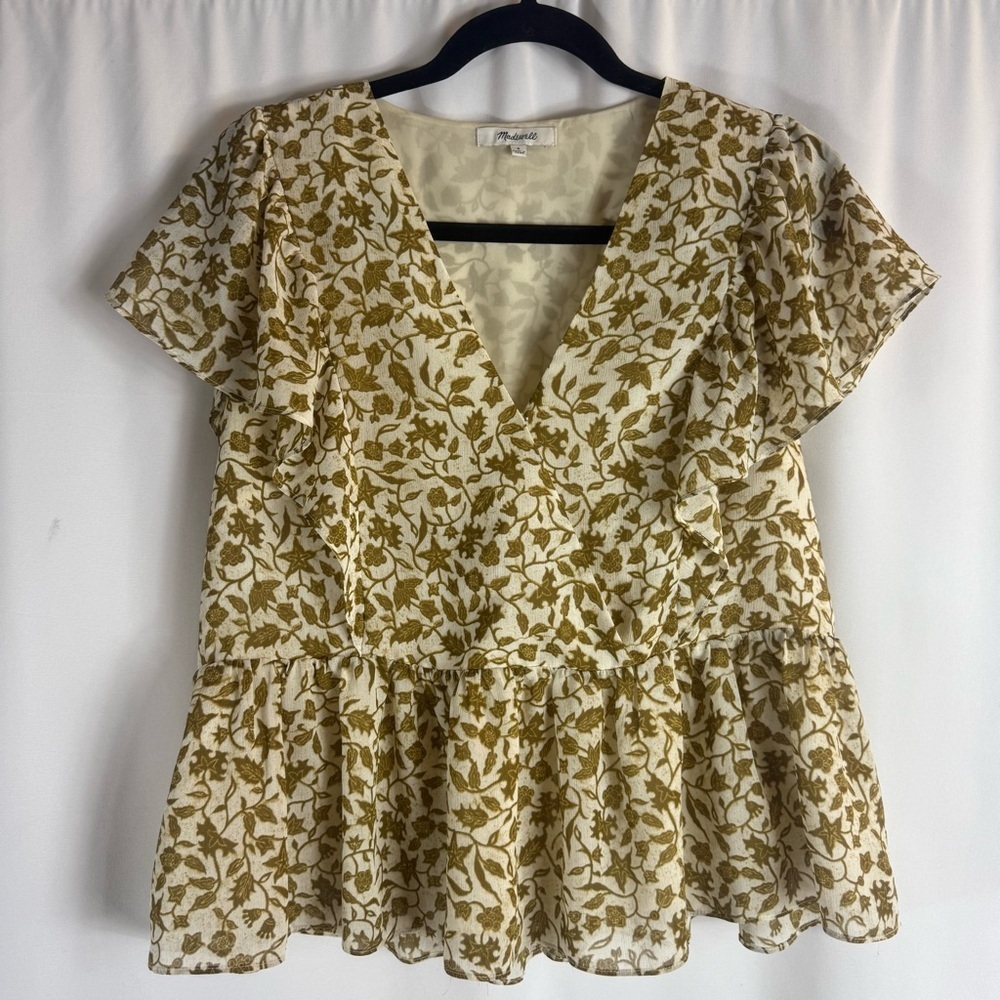 Madewell Floral V-Neck Blouse in Brown and Cream Size:S - Picture 5 of 17
